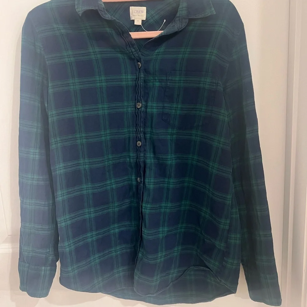 J. Crew Navy and Green Plaid Shirt